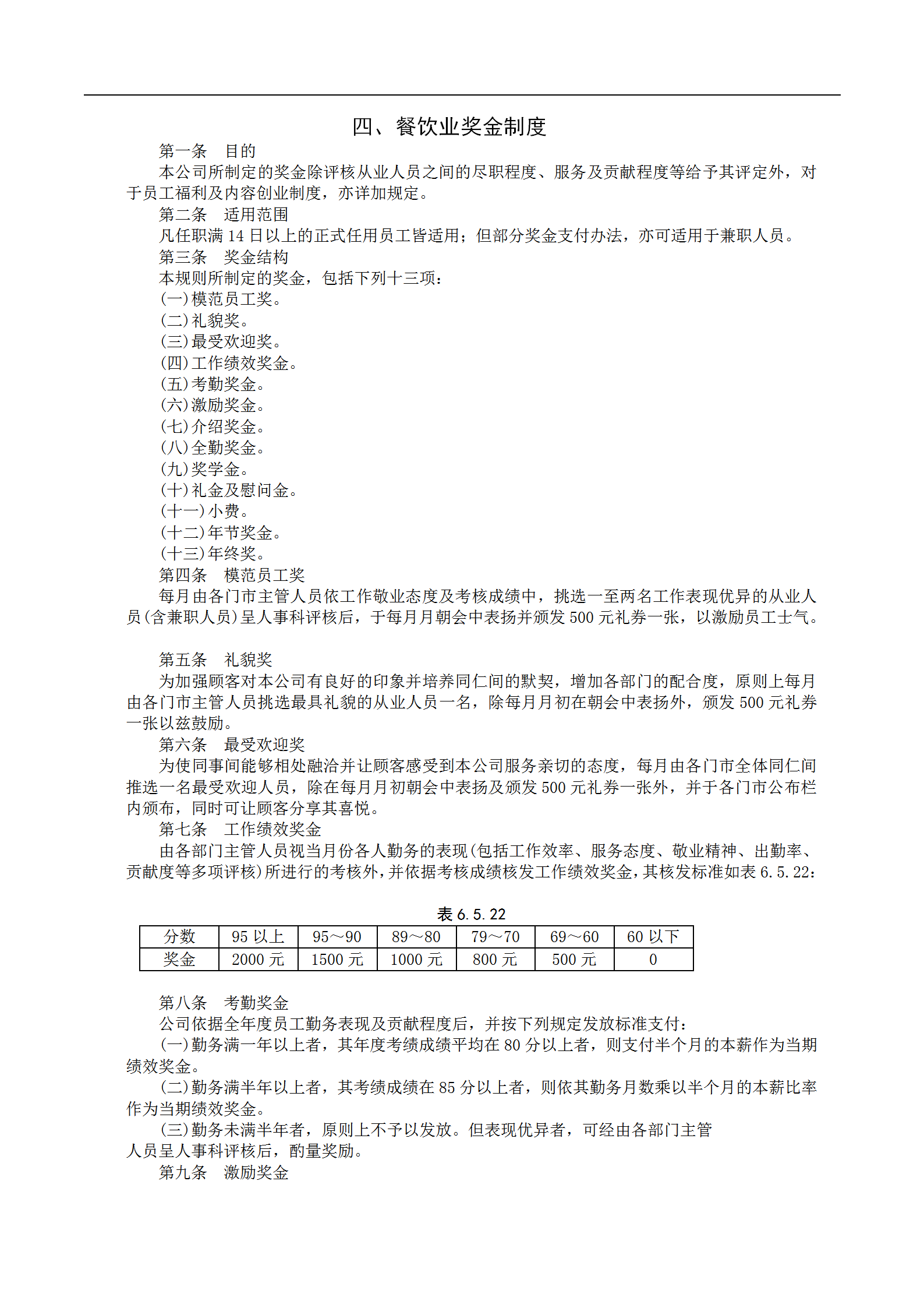 某餐飲企業獎金發布管理制度